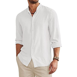 Men's new summer collage linen cardigan long sleeve shirt