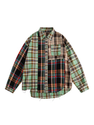 Plaid Loose-Fit Raw Edge Shirt