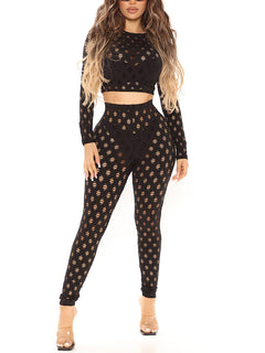 Distressed Crop Top Pants Set