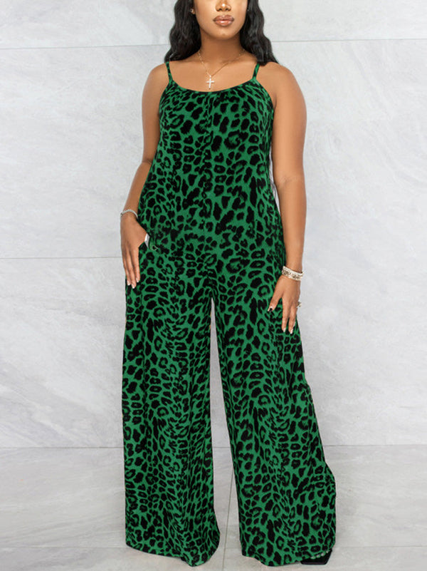 Leopard Spaghetti Strap Jumpsuit