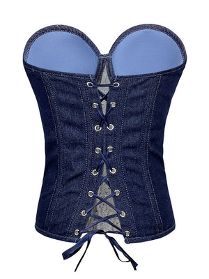 Rhinestone Denim Bustier Top