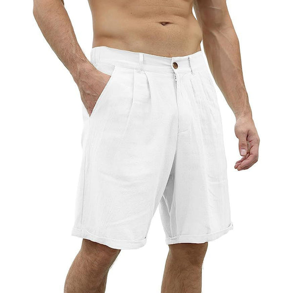 Men's Cotton Linen Capris Beach Elastic Waist Basic Casual Shorts