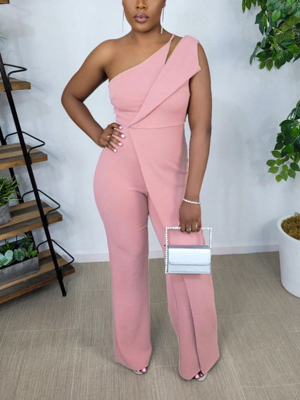 One Shoulder Asymmetrical Wide Jumpsuit