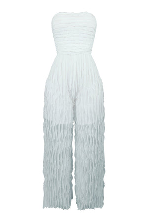 Strapless Sheer Ruffle Jumpsuit