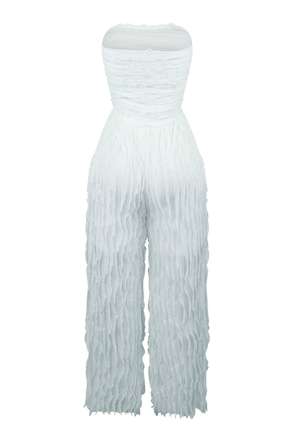 Strapless Sheer Ruffle Jumpsuit