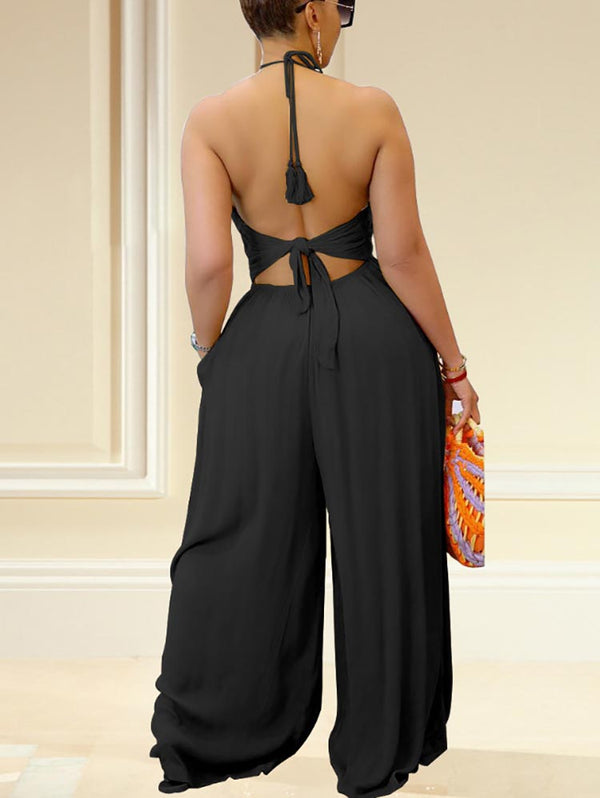 Halter Backless Wide Leg Jumpsuit