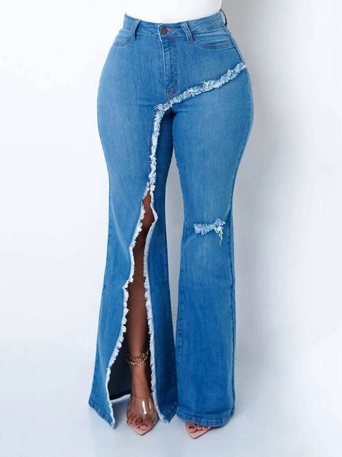 Stretchy Ripped Flared Jeans