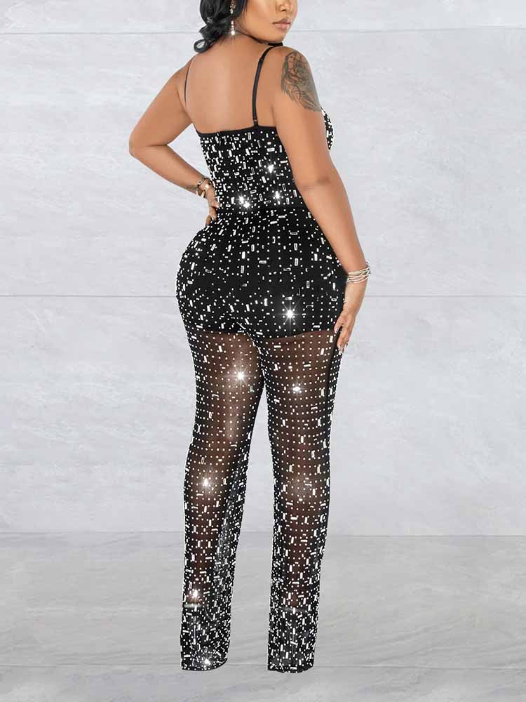 Rhinestone Mesh Jumpsuit