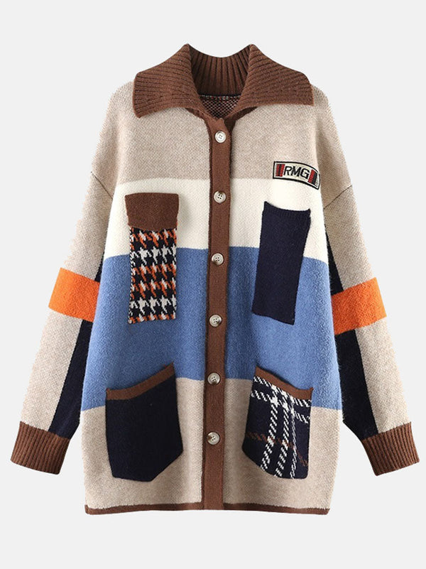 Retro Color Block Sweater Cardigan