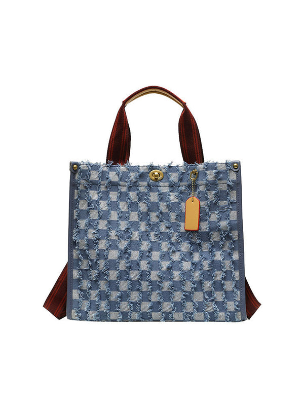 Denim Checkerboard Tote Bag