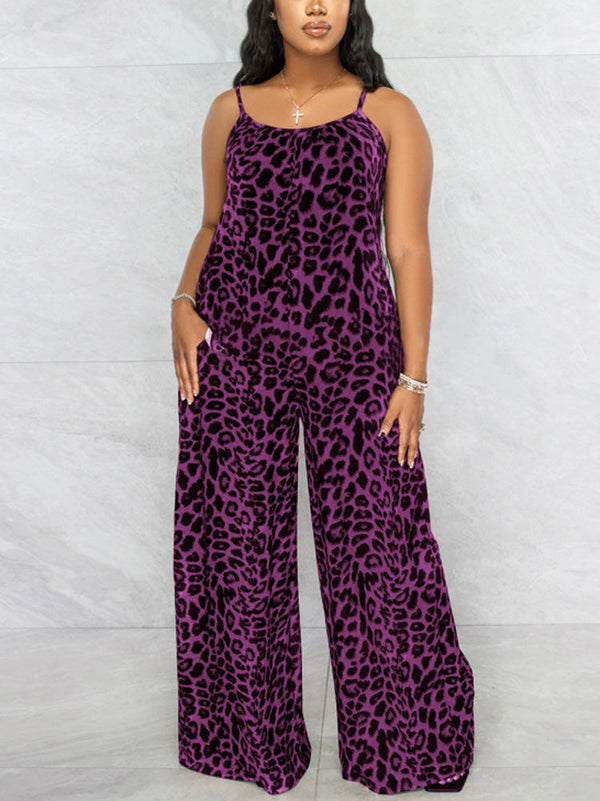 Leopard Spaghetti Strap Jumpsuit