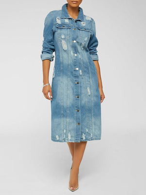 Turndown Collar Ripped Denim Coats