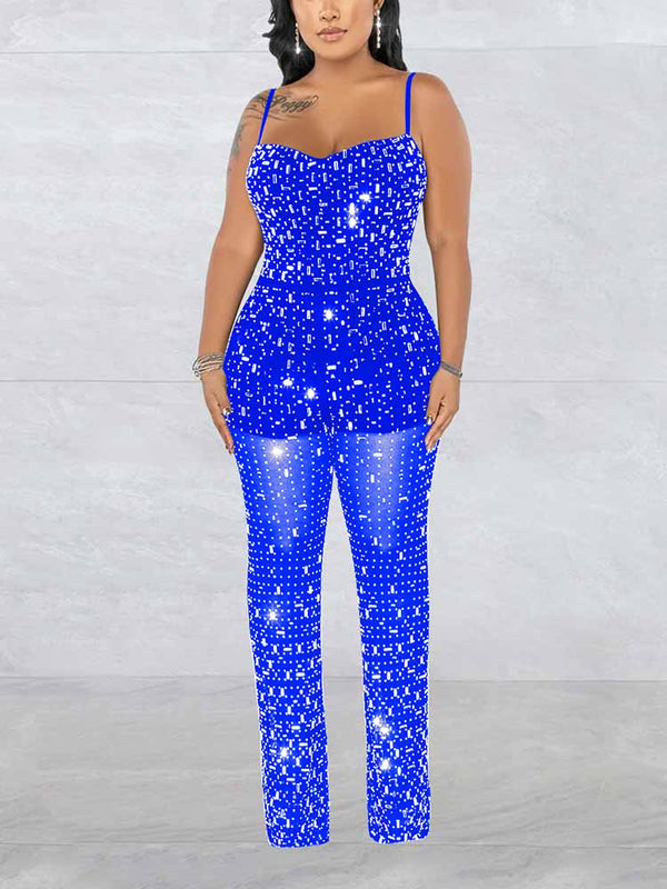 Rhinestone Mesh Jumpsuit