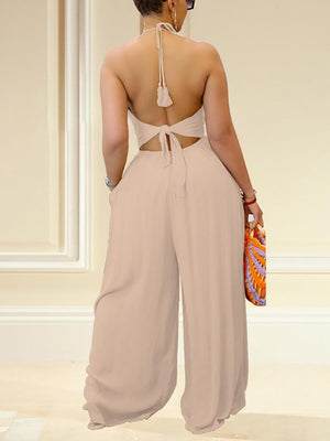 Halter Backless Wide Leg Jumpsuit