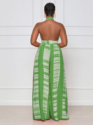 Halter Backless Printed Wide Leg Jumpsuit