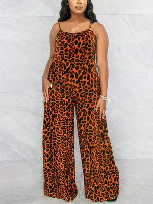 Leopard Spaghetti Strap Jumpsuit