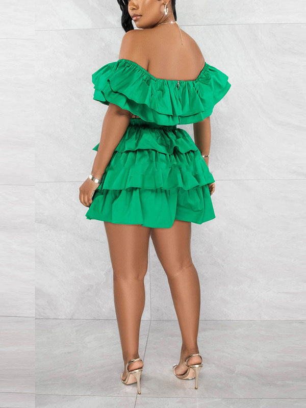 Ruffle Crop Top Shorts Set