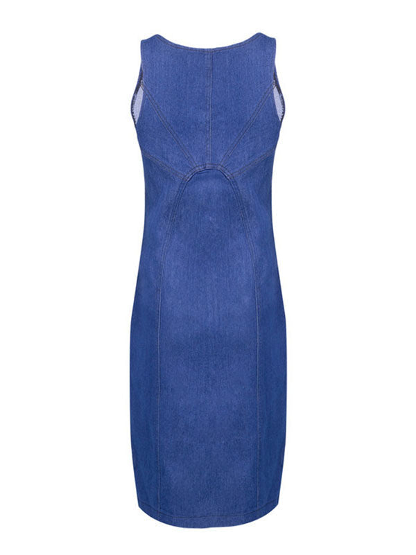 Sleeveless Zipper Slim Denim Dress