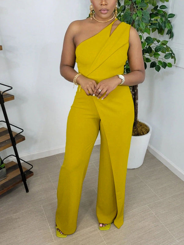 One Shoulder Asymmetrical Wide Jumpsuit