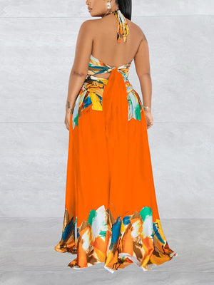 Print Halter Cutout Maxi Dress