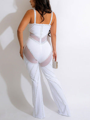 Rhinestone Mesh Contrast Jumpsuit