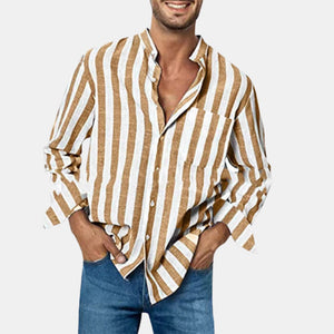 Summer striped casual lapel fitting thin men's shirt