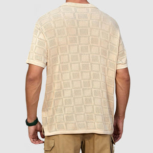 Men's Casual Geometric Cutout Knit Shirt