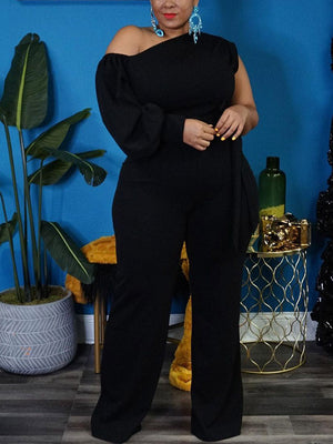 One Shoulder Belted Jumpsuit