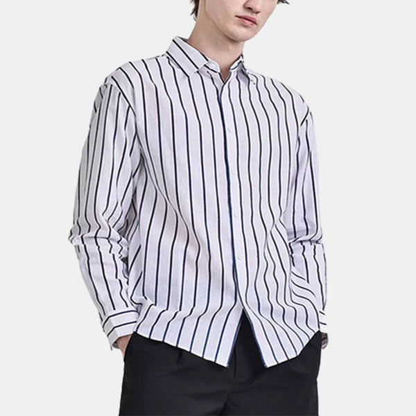 Men's casual loose striped long sleeved shirt