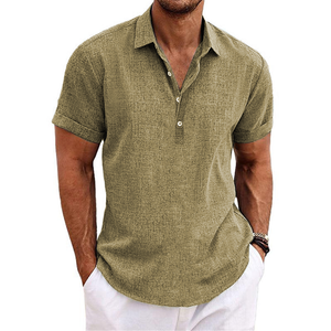 MEN'S LAPEL SHORT SLEEVE COTTON LINEN SHIRT