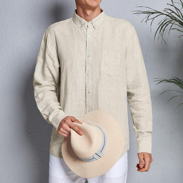 Men's Linen Button Down Pocket Shirt