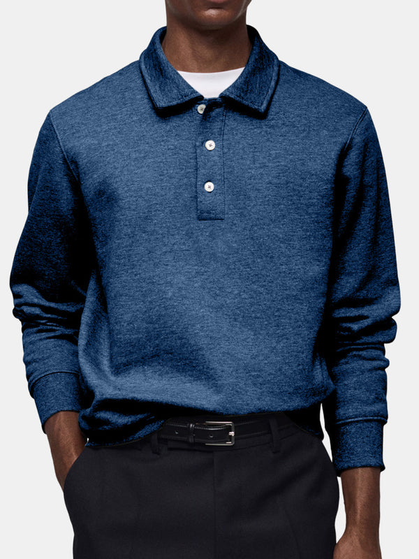 Mens Casual Solid Color Lapel Button Polo Shirt