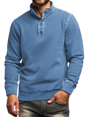 Men's Retro Stand Collar Button Solid Color Sweatshirt