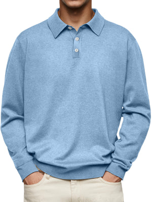 Men's Casual and Comfortable Solid Color Lapel Long Sleeve POLO Shirt