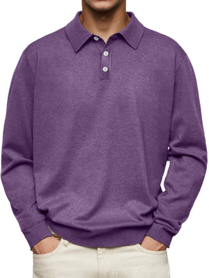 Men's Casual and Comfortable Solid Color Lapel Long Sleeve POLO Shirt