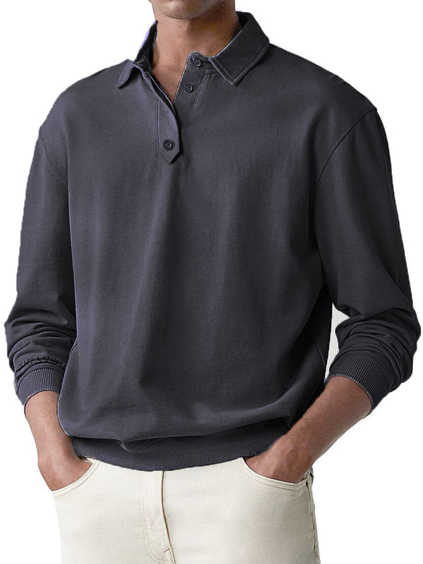 Men's Soild Color Polo Shirt Long Sleeve