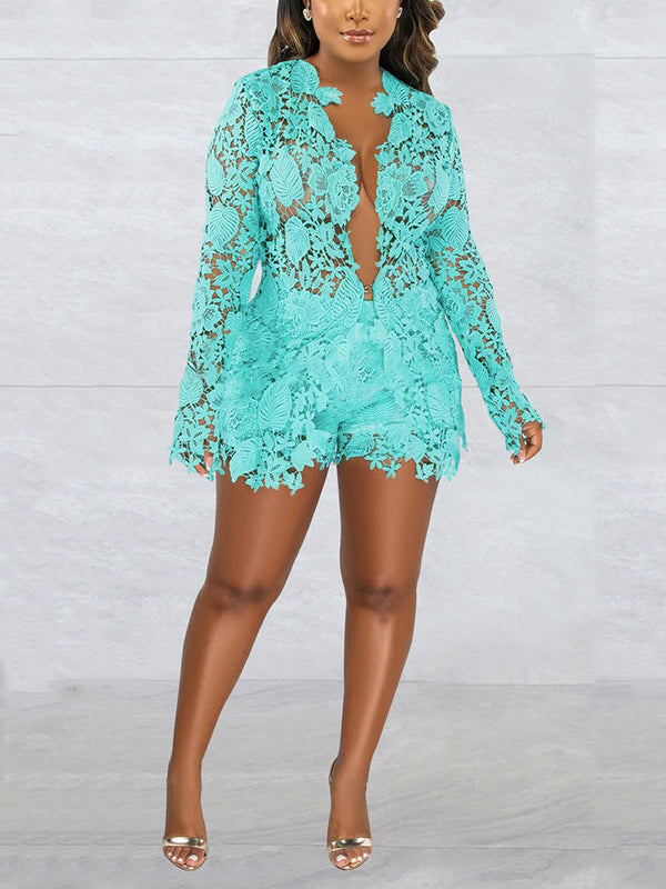 Lace Top Shorts Set