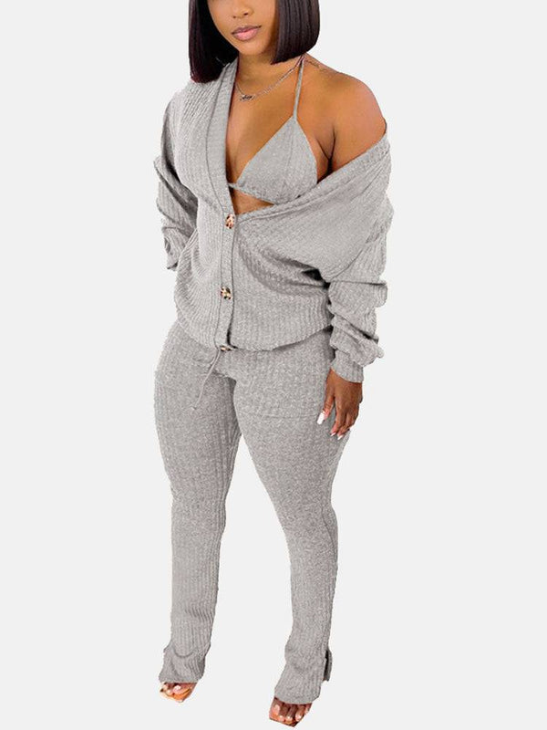 Cardigan Crop Tops & Pants 3 Piece Set