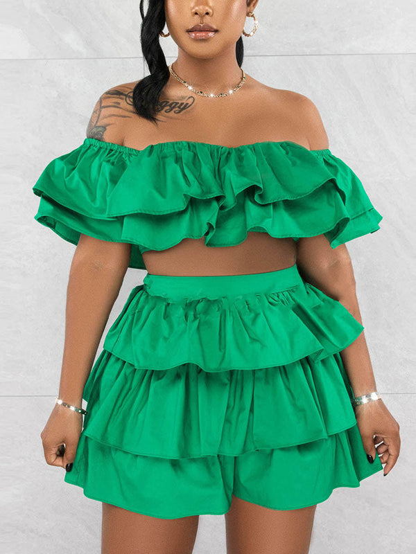 Ruffle Crop Top Shorts Set