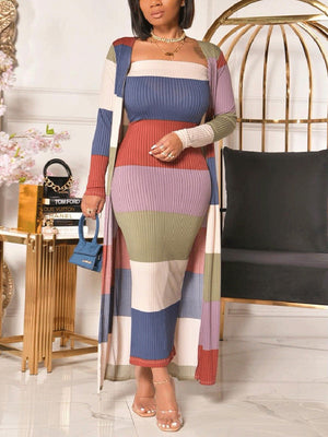 Knit Cardigan Strapless Dress Set