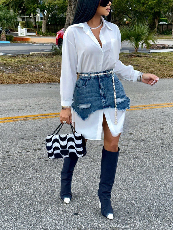 Shirt & Denim Mini Skirt Set