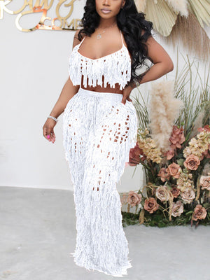 Crochet Tassels Crop Top ＆ Pants Set