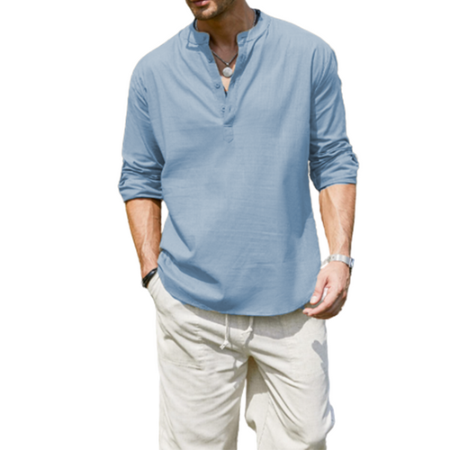 Men's Cotton Linen Casual Long Sleeve Shirt