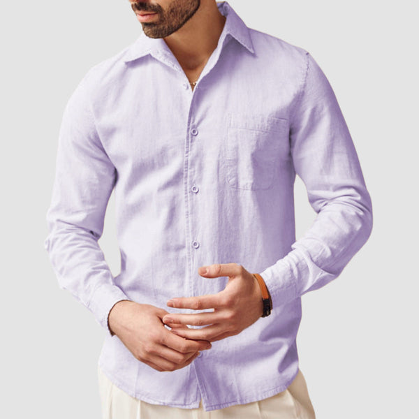 Men's Casual Cotton Linen Pocket Shirt