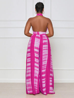 Halter Backless Printed Wide Leg Jumpsuit