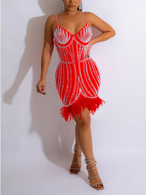 Rhinestone Feather Wrap Dress