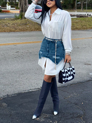 Shirt & Denim Mini Skirt Set