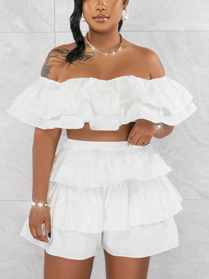 Ruffle Crop Top Shorts Set