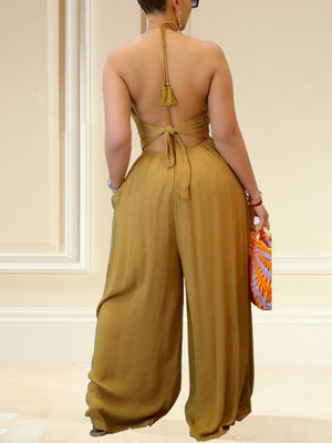 Halter Backless Wide Leg Jumpsuit