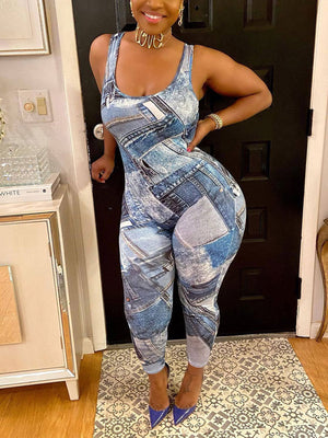 Sleeveless Print Jumpsuit